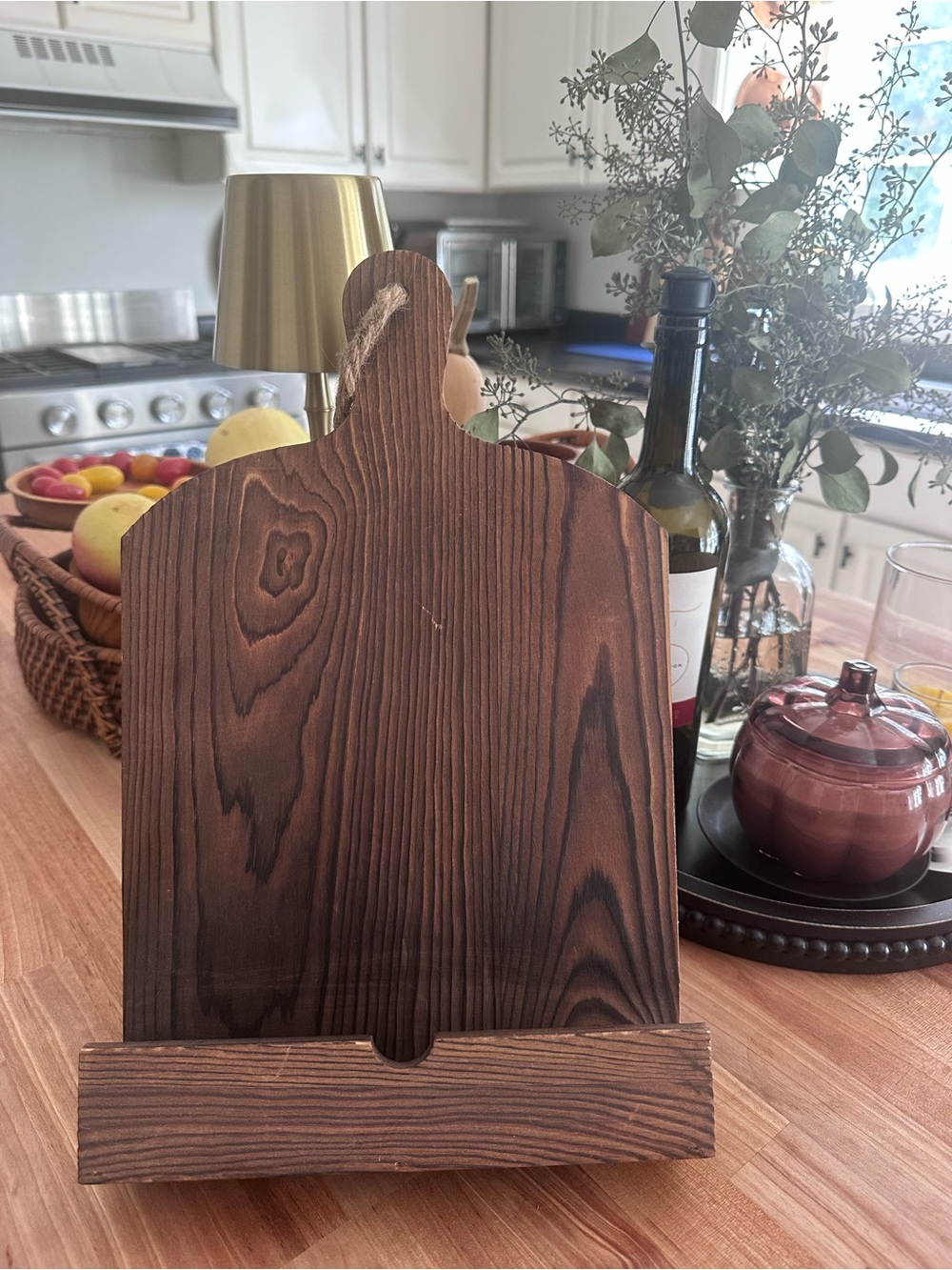 Handcrafted Dark Brown Wood Cookbook Stand - Home Dining